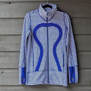 Lululemon In Stride Jacket Pigment Blue White Narrow Bold Stripe Size 6